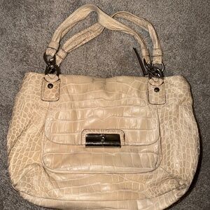 Vintage COACH Kristin Crocodile-Embossed Leather Satchel Bag - Creme/Tan